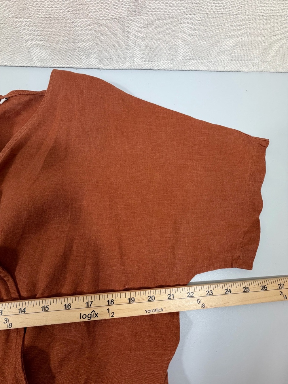 Linen Wide-Leg Women Jumpsuit Large Brown VNeck Short Sleeve Belted Pockets - Picture 4 of 8